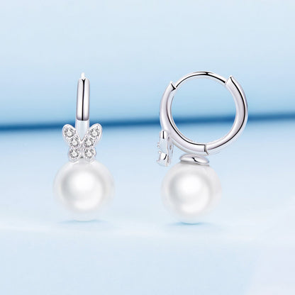 925 Sterling Silver Earrings with Plated Platinum and Shell Pearl for Women