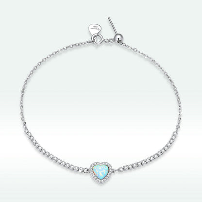 925 Sterling Silver Adjustable Bracelet with Translucent Opal and CZ for Women
