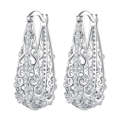 925 Sterling Silver Earrings with Pavé Set CZ, 2.5cm x 0.8cm, for Women