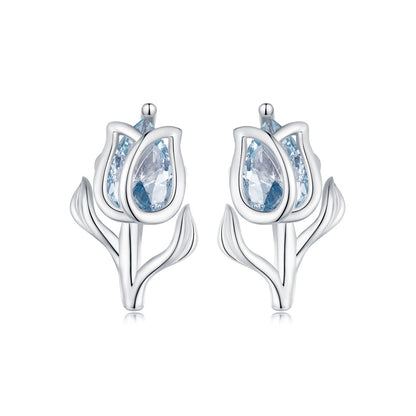 925 Sterling Silver Synthetic Spinel Earrings with Platinum Plating - 12x7mm