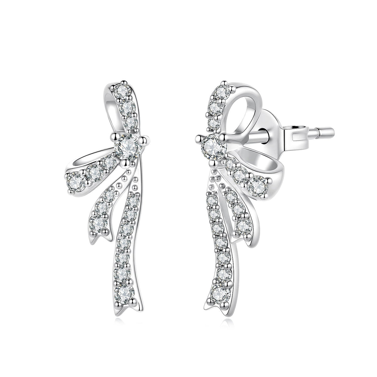 925 Silver White Gold Plated CZ Pavé 1.7 x 0.7 cm Earrings for Women