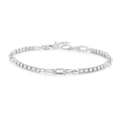 925 Sterling Silver Bracelet with Pavé Setting CZ, Platinum Plated, 14.5+3cm, for Women