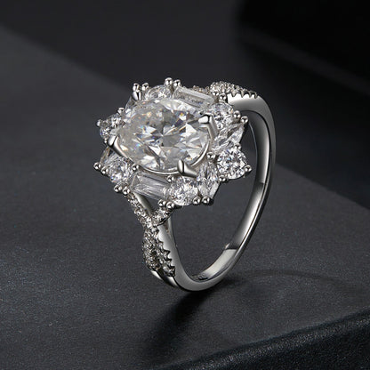 925 Sterling Silver 2 Carat Moissanite Ring in White Gold Plating - Size 8 for Women