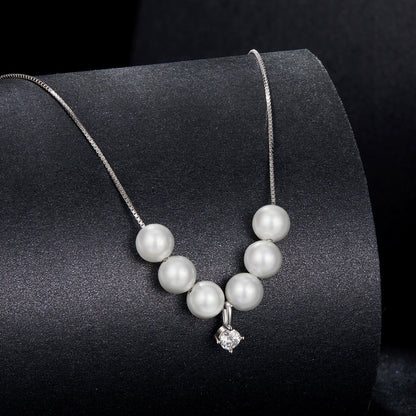 925 Sterling Silver Moissanite & Quality Shell Pearl Adjustable Necklace for Women