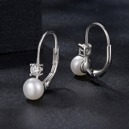925 Sterling Silver & Moissanite 0.30 Carat Earring with Freshwater Pearl for Women