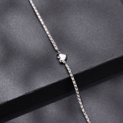 925 Sterling Silver Moissanite Heart Bracelet for Women - Silver - 15+6cm Length, 0.3cm Thickness