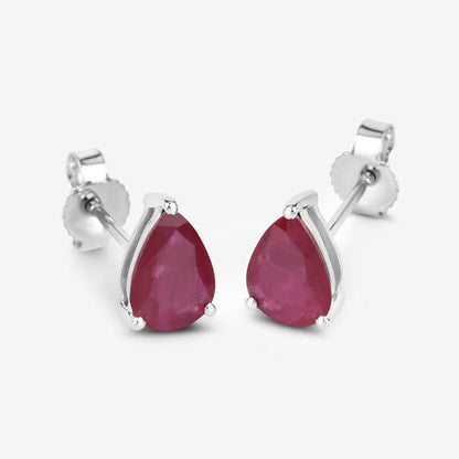 1.60 Carat Genuine Ruby 10K White Gold Earrings