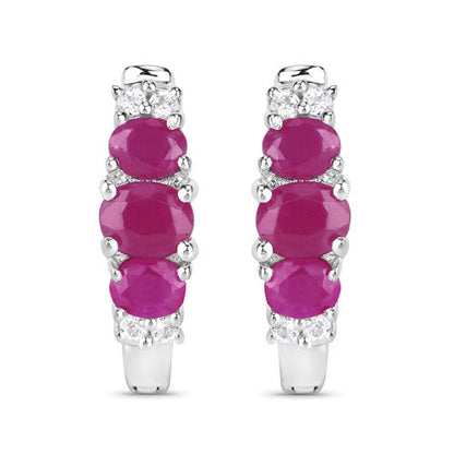 1.66 Carat Genuine Ruby and White Topaz .925 Sterling Silver Earrings