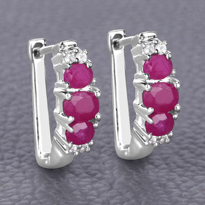 1.66 Carat Genuine Ruby and White Topaz .925 Sterling Silver Earrings