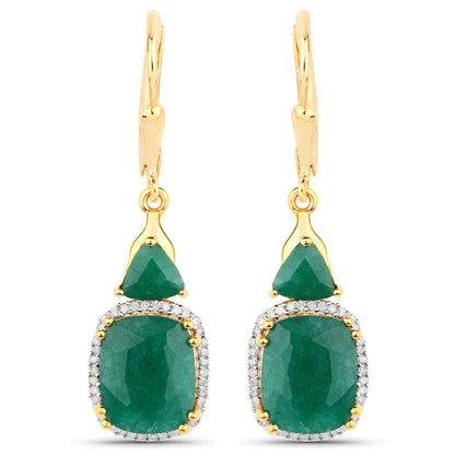 8.91 Carat Dyed Emerald and White Diamond .925 Sterling Silver Earrings
