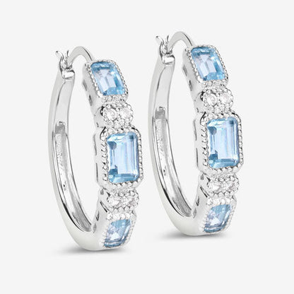 2.66 Carat Genuine Blue Topaz and White Topaz .925 Sterling Silver Earrings