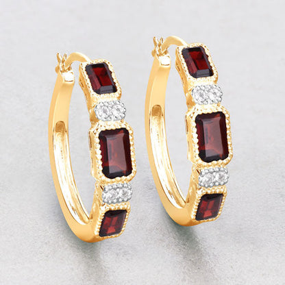 2.78 Carat Genuine Garnet and White Topaz .925 Sterling Silver Earrings