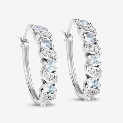 1.08 Carat Genuine Aquamarine and White Topaz .925 Sterling Silver Earrings