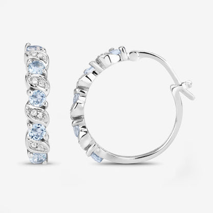 1.08 Carat Genuine Aquamarine and White Topaz .925 Sterling Silver Earrings