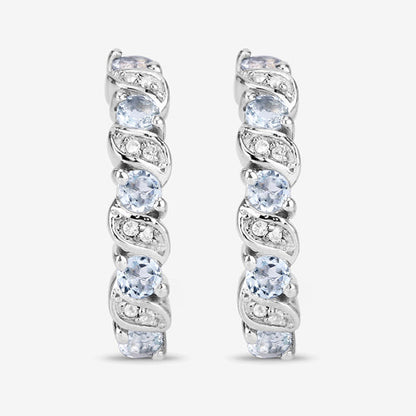 1.08 Carat Genuine Aquamarine and White Topaz .925 Sterling Silver Earrings