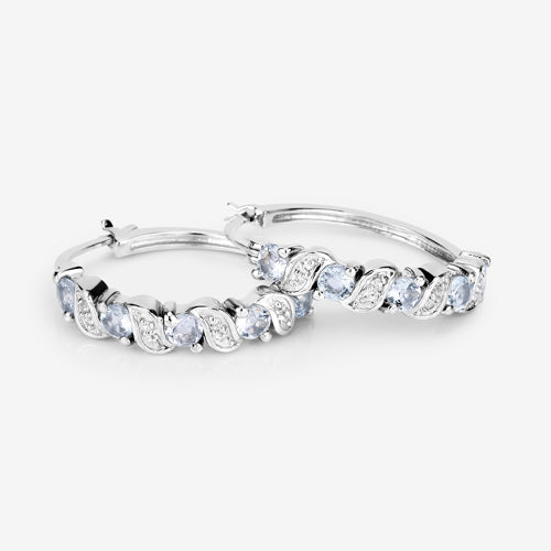 1.08 Carat Genuine Aquamarine and White Topaz .925 Sterling Silver Earrings