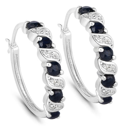 1.28 Carat Genuine Blue Sapphire and White Topaz .925 Sterling Silver Earrings
