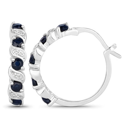 1.28 Carat Genuine Blue Sapphire and White Topaz .925 Sterling Silver Earrings
