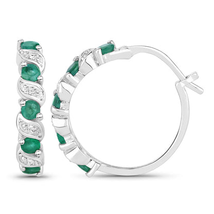 1.08 Carat Genuine Emerald and White Topaz .925 Sterling Silver Earrings