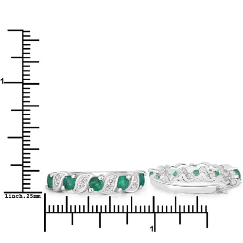 1.08 Carat Genuine Emerald and White Topaz .925 Sterling Silver Earrings