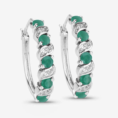 1.08 Carat Genuine Emerald and White Topaz .925 Sterling Silver Earrings
