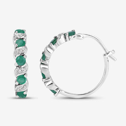 1.08 Carat Genuine Emerald and White Topaz .925 Sterling Silver Earrings