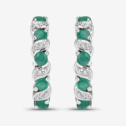 1.08 Carat Genuine Emerald and White Topaz .925 Sterling Silver Earrings