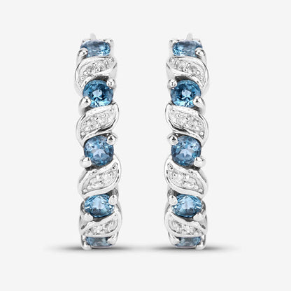1.48 Carat Genuine London Blue Topaz and White Topaz .925 Sterling Silver Earrings