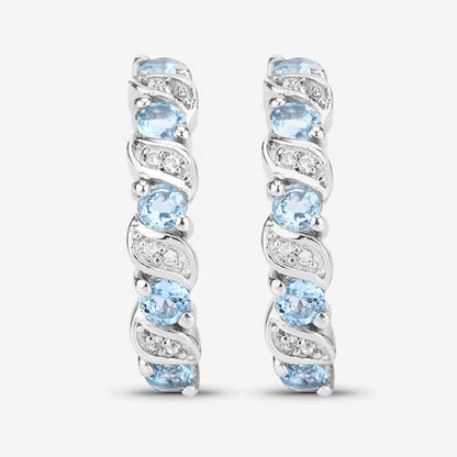1.28 Carat Genuine Swiss Blue Topaz and White Topaz .925 Sterling Silver Earrings