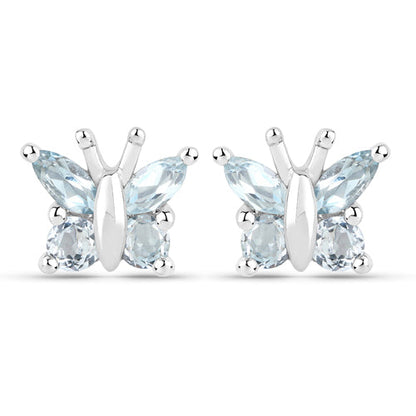 18K White Gold Plated 1.12 Carat Genuine Blue Topaz .925 Sterling Silver Earrings