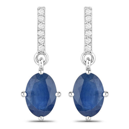 1.95 Carat Genuine Blue Sapphire and White Diamond 10K White Gold Earrings