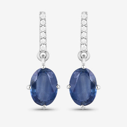 1.95 Carat Genuine Blue Sapphire and White Diamond 10K White Gold Earrings