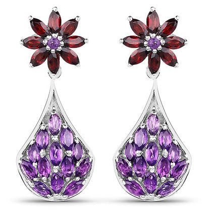 3.80 Carat Genuine Amethyst, Garnet and Amethyst .925 Sterling Silver Earrings