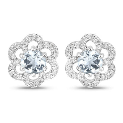 0.60 Carat Genuine Aquamarine and White Diamond 14K White Gold Earrings