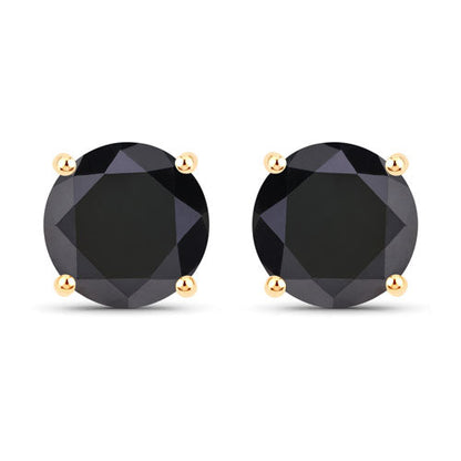 3.48 Carat Genuine Black Diamond 14K Yellow Gold Earrings