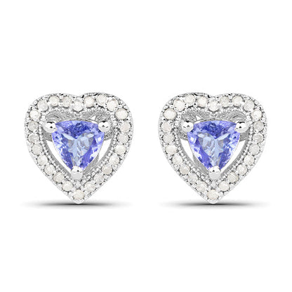 1.20 Carat Genuine Tanzanite & White Diamond .925 Sterling Silver Earrings