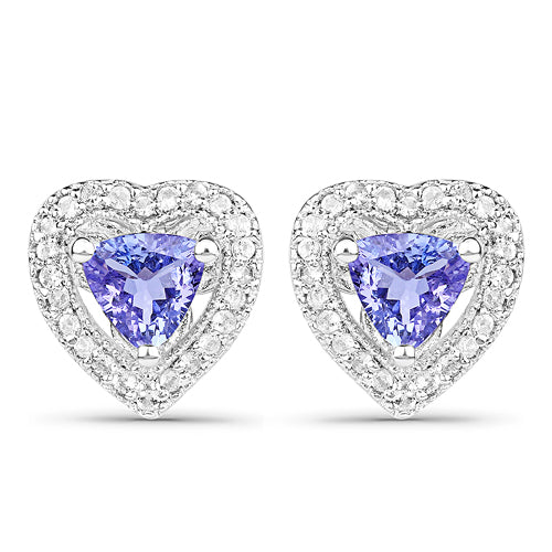 1.18 Carat Genuine Tanzanite & White Topaz .925 Sterling Silver Earrings