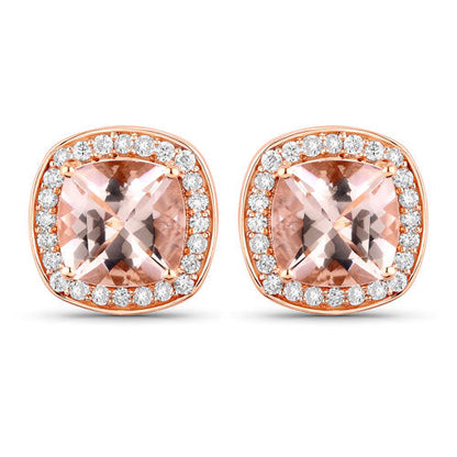 2.71 Carat Genuine Morganite and White Diamond 14K Rose Gold Earrings