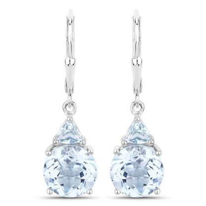 7.52 Carat Genuine Baby Swiss Blue Topaz and Blue Topaz .925 Sterling Silver Earrings