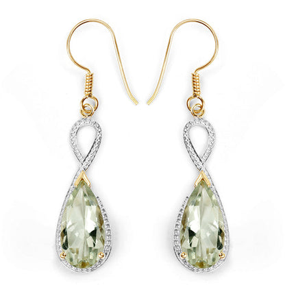14K Yellow Gold Plated 10.10 Carat Genuine Green Amethyst .925 Sterling Silver Earrings