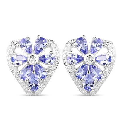 2.97 Carat Genuine Tanzanite & White Topaz .925 Sterling Silver Earrings