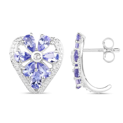 2.97 Carat Genuine Tanzanite & White Topaz .925 Sterling Silver Earrings