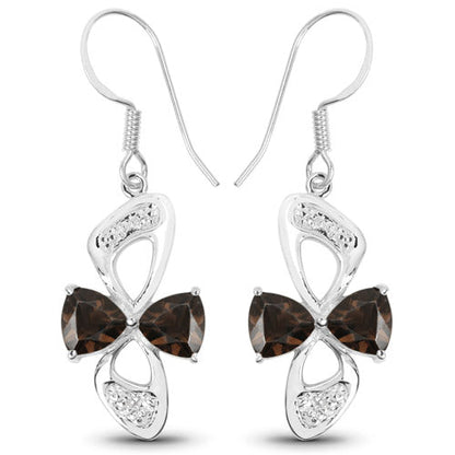 4.02 Carat Genuine Smoky Quartz and White Topaz .925 Sterling Silver Earrings