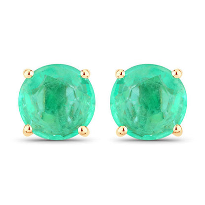 0.72 Carat Genuine Zambian Emerald 14K Yellow Gold Earrings