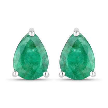 0.70 Carat Genuine Zambian Emerald 10K White Gold Earrings