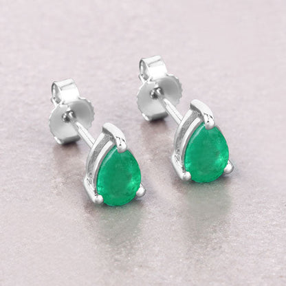 0.70 Carat Genuine Zambian Emerald 10K White Gold Earrings