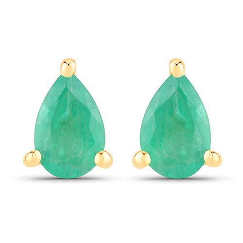 0.70 Carat Genuine Zambian Emerald 10K Yellow Gold Earrings