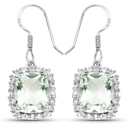 10.48 Carat Genuine Green Amethyst and White Topaz .925 Sterling Silver Earrings