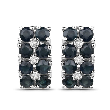 1.95 Carat Genuine Blue Sapphire and White Diamond .925 Sterling Silver Earrings
