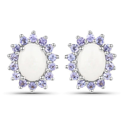 2.44 Carat Genuine Opal and Tanzanite .925 Sterling Silver Earrings